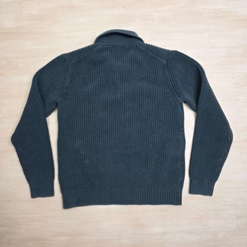 Quince Mens Organic Cotton Ribbed Knit Polo Sweater Big Sur Green Size Small